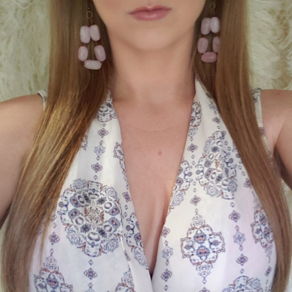 Pink Stone dangle statement boho hoop earrings